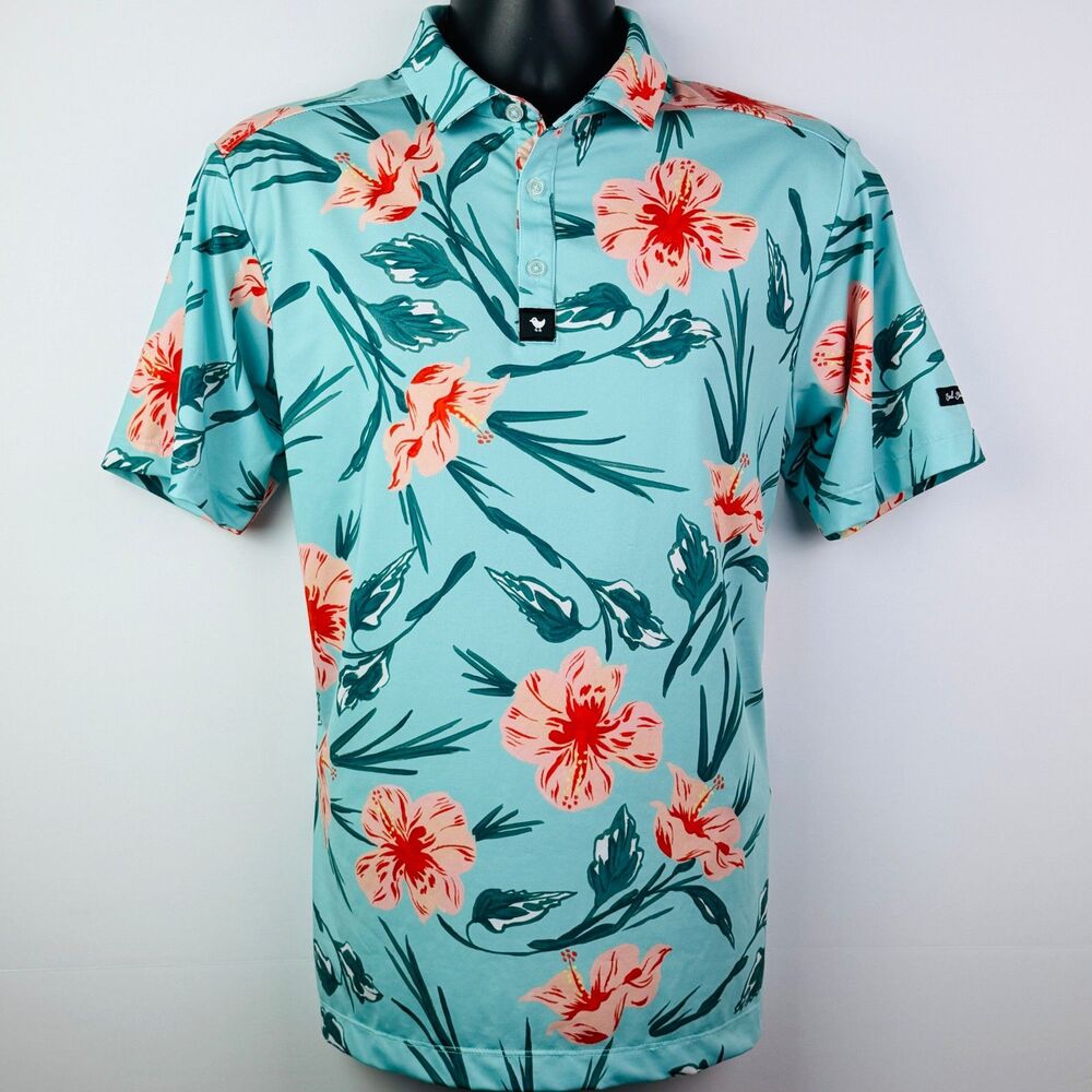 Bad Birdie Tropical Floral Golf Polo Shirt Medium - Picture 5 of 10